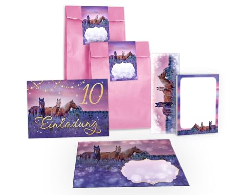Junapack 12 Einladungskarten zum 10. Kindergeburtstag zehnte Geburtstag Mädchen Pferd Pferde incl. 12 Umschläge, 12 Tüten/rosa, 12 Aufkleber, 12 Lesezeichen, 12 Blöcke Junapack 12 Einladungskarten zum 10. Kindergeburtstag zehnte Geburtstag Mädchen Pferd Pferde incl. 12 Umschläge, 12 Tüten/rosa, 12 Aufkleber, 12 Lesezeichen, 12 Blöcke von Junapack
