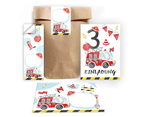 Junapack 12 Einladungskarten zum 3. Kindergeburtstag dritte Geburtstag Jungen Feuerwehr Feuerwehrauto incl. 12 Umschläge, 12 Tüten/natur, 12 Aufkleber Junapack 12 Einladungskarten zum 3. Kindergeburtstag dritte Geburtstag Jungen Feuerwehr Feuerwehrauto incl. 12 Umschläge, 12 Tüten/natur, 12 Aufkleber von Junapack