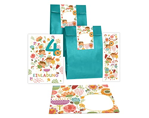 Junapack 12 Einladungskarten zum 4. Kindergeburtstag Einladung zum vierten Geburtstag Mädchen Fee Feen incl. 12 Umschläge, 12 Tüten/Petrol, 12 Aufkleber, 12 Lesezeichen Junapack 12 Einladungskarten zum 4. Kindergeburtstag Einladung zum vierten Geburtstag Mädchen Fee Feen incl. 12 Umschläge, 12 Tüten/Petrol, 12 Aufkleber, 12 Lesezeichen von Junapack
