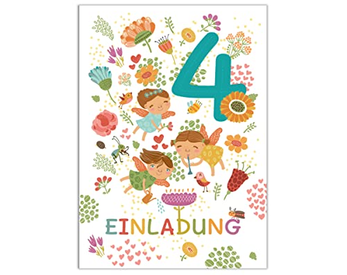Junapack 12 Einladungskarten zum 4. Kindergeburtstag Einladung zum vierten Geburtstag Mädchen Fee Feen Junapack 12 Einladungskarten zum 4. Kindergeburtstag Einladung zum vierten Geburtstag Mädchen Fee Feen von Junapack