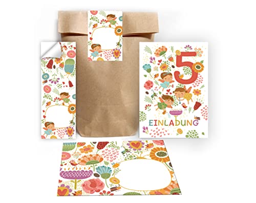 Junapack 12 Einladungskarten zum 5. Kindergeburtstag Einladung zum fünften Geburtstag Mädchen Fee Feen incl. 12 Umschläge, 12 Tüten/Natur, 12 Aufkleber Junapack 12 Einladungskarten zum 5. Kindergeburtstag Einladung zum fünften Geburtstag Mädchen Fee Feen incl. 12 Umschläge, 12 Tüten/Natur, 12 Aufkleber von Junapack