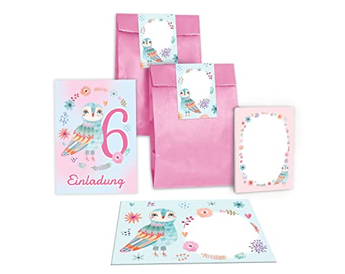 Junapack 12 Einladungskarten zum 6. Kindergeburtstag Einladung zum sechsten Geburtstag Mädchen Eule incl. 12 Umschläge, 12 Tüten/rosa, 12 Aufkleber, 12 Blöcke Junapack 12 Einladungskarten zum 6. Kindergeburtstag Einladung zum sechsten Geburtstag Mädchen Eule incl. 12 Umschläge, 12 Tüten/rosa, 12 Aufkleber, 12 Blöcke von Junapack