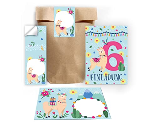 Junapack 12 Einladungskarten zum 6. Kindergeburtstag Einladung zum sechsten Geburtstag Mädchen Lama incl. 12 Umschläge, 12 Tüten/Natur, 12 Aufkleber Junapack 12 Einladungskarten zum 6. Kindergeburtstag Einladung zum sechsten Geburtstag Mädchen Lama incl. 12 Umschläge, 12 Tüten/Natur, 12 Aufkleber von Junapack