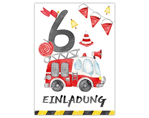 Junapack 12 Einladungskarten zum 6. Kindergeburtstag sechste Geburtstag Jungen Feuerwehr Feuerwehrauto Junapack 12 Einladungskarten zum 6. Kindergeburtstag sechste Geburtstag Jungen Feuerwehr Feuerwehrauto von Junapack