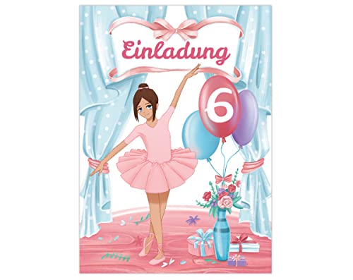 Junapack 12 Einladungskarten zum 6. Kindergeburtstag sechste Geburtstag Mädchen Ballerina von Junapack