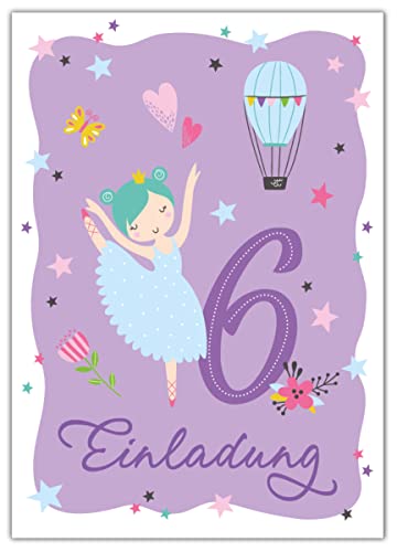 Junapack 12 Einladungskarten zum 6. Kindergeburtstag sechste Geburtstag Mädchen Ballerina von Junapack