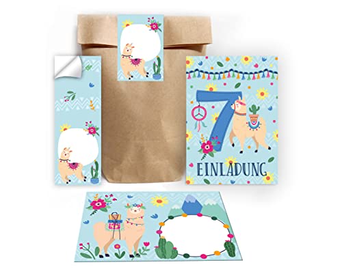Junapack 12 Einladungskarten zum 7. Kindergeburtstag Einladung zum siebten Geburtstag Mädchen Lama incl. 12 Umschläge, 12 Tüten/Natur, 12 Aufkleber Junapack 12 Einladungskarten zum 7. Kindergeburtstag Einladung zum siebten Geburtstag Mädchen Lama incl. 12 Umschläge, 12 Tüten/Natur, 12 Aufkleber von Junapack