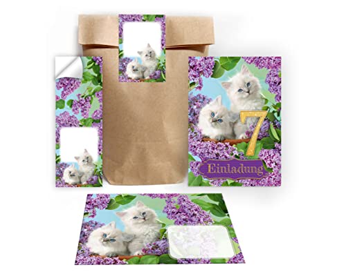 Junapack 12 Einladungskarten zum 7. Kindergeburtstag siebte Geburtstag Mädchen Katze incl. 12 Umschläge, 12 Tüten/natur, 12 Aufkleber Junapack 12 Einladungskarten zum 7. Kindergeburtstag siebte Geburtstag Mädchen Katze incl. 12 Umschläge, 12 Tüten/natur, 12 Aufkleber von Junapack