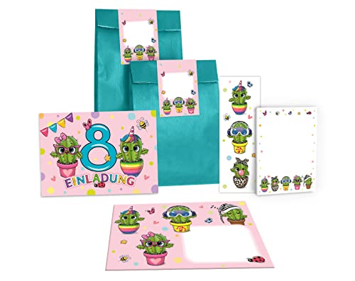 Junapack 12 Einladungskarten zum 8. Kindergeburtstag Einladung zum achten Geburtstag Mädchen Kaktus incl. 12 Umschläge, 12 Tüten/Petrol, 12 Aufkleber, 12 Lesezeichen, 12 Blöcke Junapack 12 Einladungskarten zum 8. Kindergeburtstag Einladung zum achten Geburtstag Mädchen Kaktus incl. 12 Umschläge, 12 Tüten/Petrol, 12 Aufkleber, 12 Lesezeichen, 12 Blöcke von Junapack