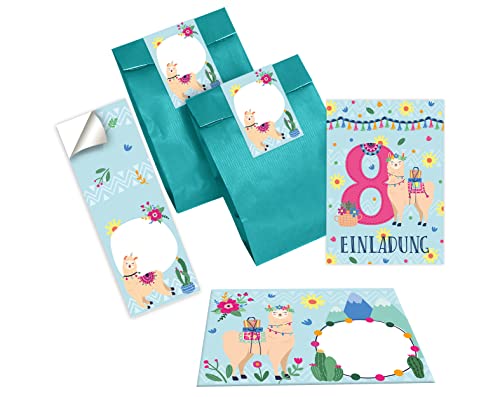 Junapack 12 Einladungskarten zum 8. Kindergeburtstag Einladung zum achten Geburtstag Mädchen Lama incl. 12 Umschläge, 12 Tüten/Petrol, 12 Aufkleber Junapack 12 Einladungskarten zum 8. Kindergeburtstag Einladung zum achten Geburtstag Mädchen Lama incl. 12 Umschläge, 12 Tüten/Petrol, 12 Aufkleber von Junapack