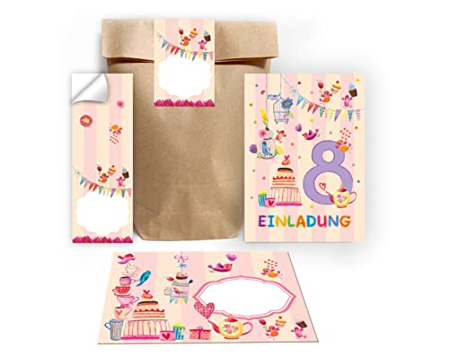 Junapack 12 Einladungskarten zum 8. Kindergeburtstag Einladung zum achten Geburtstag Mädchen Vögelchen incl. 12 Umschläge, 12 Tüten/Natur, 12 Aufkleber Junapack 12 Einladungskarten zum 8. Kindergeburtstag Einladung zum achten Geburtstag Mädchen Vögelchen incl. 12 Umschläge, 12 Tüten/Natur, 12 Aufkleber von Junapack