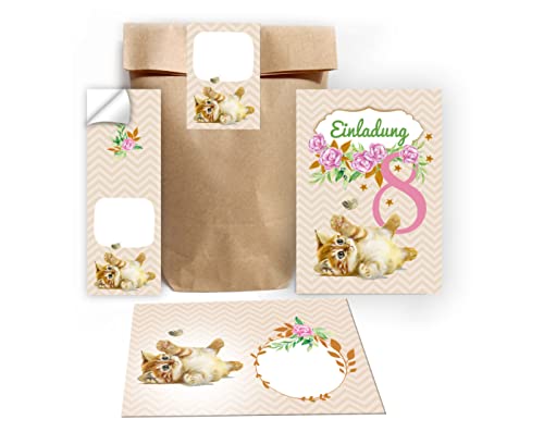 Junapack 12 Einladungskarten zum 8. Kindergeburtstag achte Geburtstag Mädchen Katze incl. 12 Umschläge, 12 Tüten/Natur, 12 Aufkleber Junapack 12 Einladungskarten zum 8. Kindergeburtstag achte Geburtstag Mädchen Katze incl. 12 Umschläge, 12 Tüten/Natur, 12 Aufkleber von Junapack