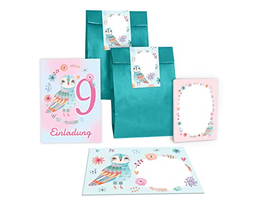 Junapack 12 Einladungskarten zum 9. Kindergeburtstag Einladung zum neunten Geburtstag Mädchen Eule incl. 12 Umschläge, 12 Tüten/Petrol, 12 Aufkleber, 12 Blöcke Junapack 12 Einladungskarten zum 9. Kindergeburtstag Einladung zum neunten Geburtstag Mädchen Eule incl. 12 Umschläge, 12 Tüten/Petrol, 12 Aufkleber, 12 Blöcke von Junapack