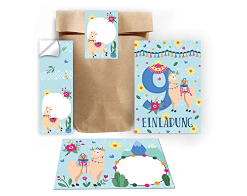 Junapack 12 Einladungskarten zum 9. Kindergeburtstag Einladung zum neunten Geburtstag Mädchen Lama incl. 12 Umschläge, 12 Tüten/natur, 12 Aufkleber Junapack 12 Einladungskarten zum 9. Kindergeburtstag Einladung zum neunten Geburtstag Mädchen Lama incl. 12 Umschläge, 12 Tüten/natur, 12 Aufkleber von Junapack
