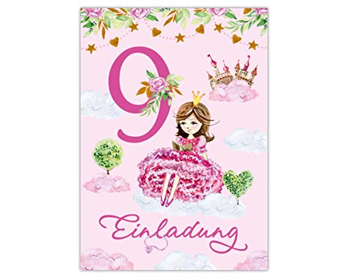 Junapack 12 Einladungskarten zum 9. Kindergeburtstag Einladung zum neunten Geburtstag Mädchen Prinzessin mit Einhorn Junapack 12 Einladungskarten zum 9. Kindergeburtstag Einladung zum neunten Geburtstag Mädchen Prinzessin mit Einhorn von Junapack