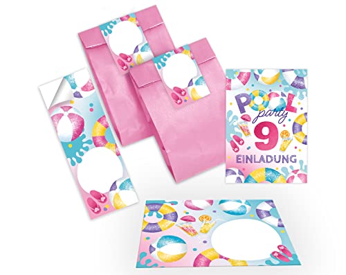 Junapack 12 Einladungskarten zum 9. Kindergeburtstag Schwimmbad Einladungen neunte Geburtstag Mädchen Pool-Party incl. 12 Umschläge, 12 Tüten/rosa, 12 Aufkleber Junapack 12 Einladungskarten zum 9. Kindergeburtstag Schwimmbad Einladungen neunte Geburtstag Mädchen Pool-Party incl. 12 Umschläge, 12 Tüten/rosa, 12 Aufkleber von Junapack
