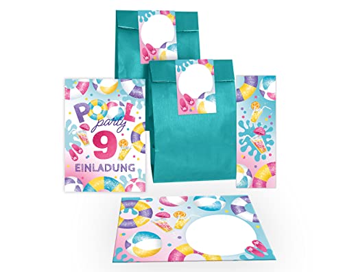 Junapack 12 Einladungskarten zum 9. Kindergeburtstag Schwimmbad Einladungen neunte Geburtstag Mädchen Pool-Party incl. 12 Umschläge, 12 Tüten/petrol, 12 Aufkleber, 12 Lesezeichen Junapack 12 Einladungskarten zum 9. Kindergeburtstag Schwimmbad Einladungen neunte Geburtstag Mädchen Pool-Party incl. 12 Umschläge, 12 Tüten/petrol, 12 Aufkleber, 12 Lesezeichen von Junapack