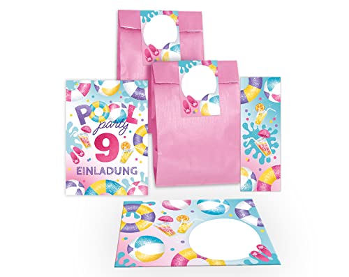 Junapack 12 Einladungskarten zum 9. Kindergeburtstag Schwimmbad Einladungen neunte Geburtstag Mädchen Pool-Party incl. 12 Umschläge, 12 Tüten/rosa, 12 Aufkleber, 12 Lesezeichen Junapack 12 Einladungskarten zum 9. Kindergeburtstag Schwimmbad Einladungen neunte Geburtstag Mädchen Pool-Party incl. 12 Umschläge, 12 Tüten/rosa, 12 Aufkleber, 12 Lesezeichen von Junapack