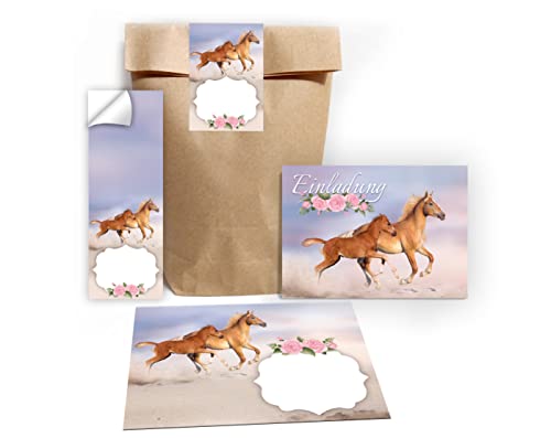 Junapack 12 Einladungskarten zum Kindergeburtstag Mädchen Pferd mit Fohlen incl. 12 Umschläge, 12 Tüten/Natur, 12 Aufkleber Junapack 12 Einladungskarten zum Kindergeburtstag Mädchen Pferd mit Fohlen incl. 12 Umschläge, 12 Tüten/Natur, 12 Aufkleber von Junapack