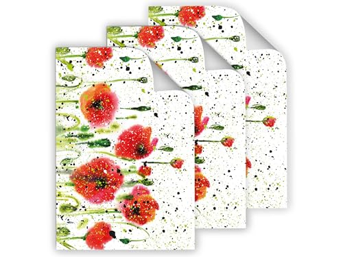 Junapack 12 Geschenkpapier-Bögen hochwertige reißfeste Geschenkverpackung für Frauen Freundin Mädchen Mohnblumen Mohn rot für kleine Geschenke für Geburtstag Weihnachten (12 Bögen je A3-Format) von Junapack