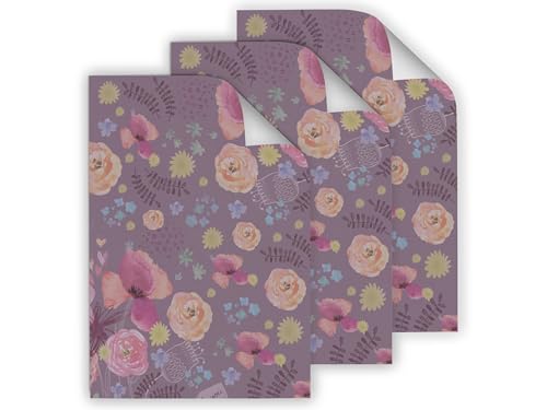 Junapack 12 Geschenkpapier-Bögen hochwertige reißfeste Geschenkverpackung für Frauen Freundin magische Blumen violett lila für kleine Geschenke für Geburtstag Weihnachten (12 Bögen je A3-Format) von Junapack