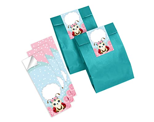 Junapack 12 Geschenktüten (Petrol) + 12 Aufkleber Marienkäfer für Mitgebsel Gastgeschenk beim Kindergeburtstag Mädchen von Junapack