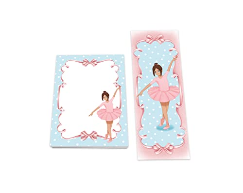 Junapack 12 Lesezeichen + 12 Mini-Notizblöcke (A7-Format) Ballerina Mitgebsel für Kindergeburtstag Gastgeschenke für Mädchen von Junapack