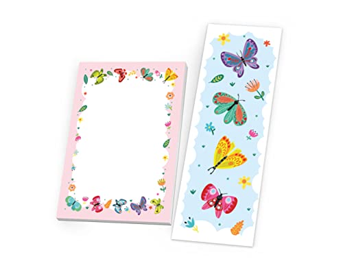 Junapack 12 Lesezeichen + 12 Mini-Notizblöcke (A7-Format) Schmetterlinge Mitgebsel für Kindergeburtstag Gastgeschenke für Mädchen von Junapack