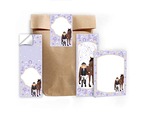 Junapack 12 Lesezeichen + 12 Mini-Notizblöcke + 12 Geschenktüten (Natur) + 12 Aufkleber Mädchen mit Pferd Mitgebsel Gastgeschenk beim Kindergeburtstag Mädchen von Junapack
