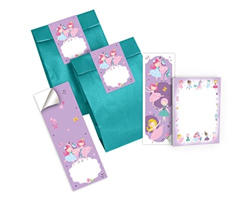 Junapack 12 Lesezeichen + 12 Mini-Notizblöcke + 12 Geschenktüten (Petrol) + 12 Aufkleber Ballerina Einhorn Mitgebsel Gastgeschenk beim Kindergeburtstag Mädchen von Junapack