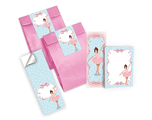 Junapack 12 Lesezeichen + 12 Mini-Notizblöcke + 12 Geschenktüten (rosa) + 12 Aufkleber Ballerina Mitgebsel Gastgeschenk beim Kindergeburtstag Mädchen von Junapack