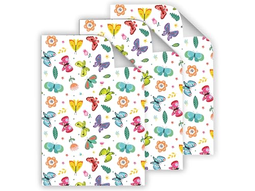 Junapack 6 Geschenkpapier-Bögen hochwertige reißfeste Geschenkverpackung für Kinder Mädchen Schmetterlinge für kleine Geschenke Weihnachten Kindergeburtstag Geburtstag (6 Bögen je A3-Format) von Junapack