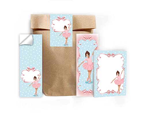 Junapack 6 Lesezeichen + 6 Mini-Notizblöcke + 6 Geschenktüten (Natur) + 6 Aufkleber Ballerina Mitgebsel Gastgeschenk beim Kindergeburtstag Mädchen von Junapack