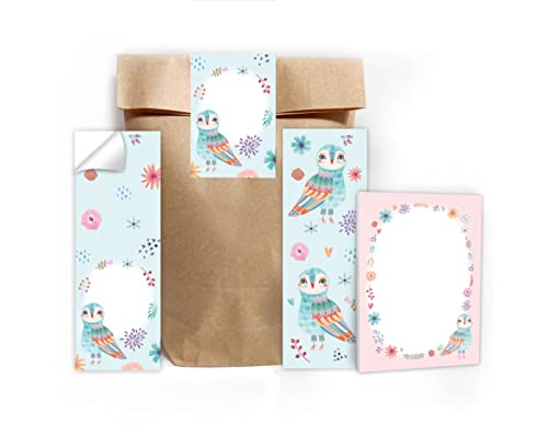 Junapack 6 Lesezeichen + 6 Mini-Notizblöcke + 6 Geschenktüten (Natur) + 6 Aufkleber Eule Mitgebsel Gastgeschenk beim Kindergeburtstag Mädchen von Junapack