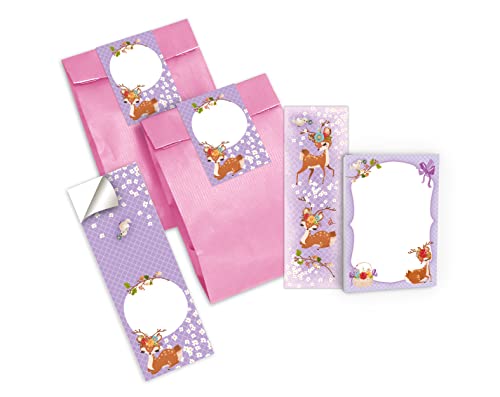 Junapack 6 Lesezeichen + 6 Mini-Notizblöcke + 6 Geschenktüten (rosa) + 6 Aufkleber REH Mitgebsel Gastgeschenk beim Kindergeburtstag Mädchen von Junapack