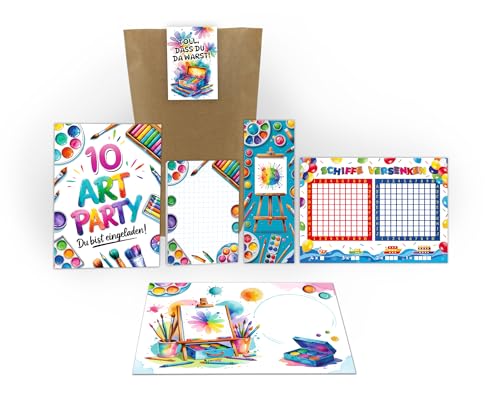 10 Einladungskarten 10. Kindergeburtstag Art-Party Kreativ Party Mädchen DIY Einladungen zehnte Geburtstag inkl. 10 Umschläge, 10 Tüten, 10 Aufkleber, 10 Lesezeichen, 10 Blöcke, 10 Schiffe versenken 10 Einladungskarten 10. Kindergeburtstag Art-Party Kreativ Party Mädchen DIY Einladungen zehnte Geburtstag inkl. 10 Umschläge, 10 Tüten, 10 Aufkleber, 10 Lesezeichen, 10 Blöcke, 10 Schiffe versenken von Junaversum