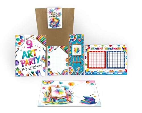 10 Einladungskarten 9. Kindergeburtstag Art-Party Kreativ Party Mädchen DIY Einladungen neunte Geburtstag inkl. 10 Umschläge, 10 Tüten, 10 Aufkleber, 10 Lesezeichen, 10 Blöcke, 10 Schiffe versenken 10 Einladungskarten 9. Kindergeburtstag Art-Party Kreativ Party Mädchen DIY Einladungen neunte Geburtstag inkl. 10 Umschläge, 10 Tüten, 10 Aufkleber, 10 Lesezeichen, 10 Blöcke, 10 Schiffe versenken von Junaversum