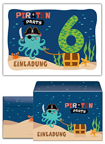 10 Einladungskarten incl. 10 Umschläge zum 6. Kindergeburtstag Jungen Mädchen Pirat Piraten-Party 10 Einladungskarten incl. 10 Umschläge zum 6. Kindergeburtstag Jungen Mädchen Pirat Piraten-Party von Junaversum