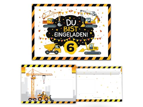 10 Einladungskarten inkl. 10 Umschläge zum 6. Kindergeburtstag Bagger Baustelle Kinder Jungen coole bunte Einladungen sechste Geburtstag Geburtstagseinladungen Kids 10 Einladungskarten inkl. 10 Umschläge zum 6. Kindergeburtstag Bagger Baustelle Kinder Jungen coole bunte Einladungen sechste Geburtstag Geburtstagseinladungen Kids von Junaversum