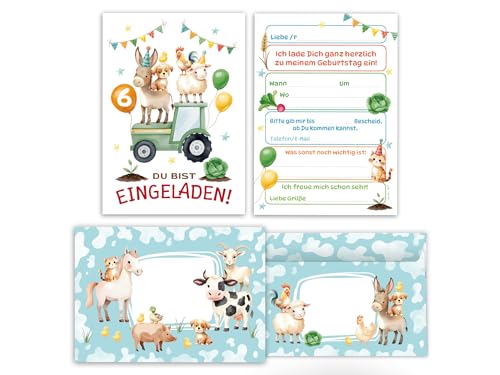 10 Einladungskarten inkl. 10 Umschläge zum 6. Kindergeburtstag Bauernhof Mädchen Kinder Jungen coole bunte Einladungen sechste Geburtstag Geburtstagseinladungen Kids 10 Einladungskarten inkl. 10 Umschläge zum 6. Kindergeburtstag Bauernhof Mädchen Kinder Jungen coole bunte Einladungen sechste Geburtstag Geburtstagseinladungen Kids von Junaversum