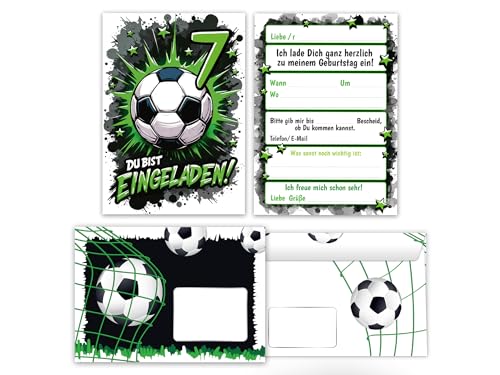 10 Einladungskarten inkl. 10 Umschläge zum 7. Kindergeburtstag Jungen Fußball Fussball Kinder coole bunte Einladungen siebte Geburtstag Geburtstagseinladungen Kids 10 Einladungskarten inkl. 10 Umschläge zum 7. Kindergeburtstag Jungen Fußball Fussball Kinder coole bunte Einladungen siebte Geburtstag Geburtstagseinladungen Kids von Junaversum