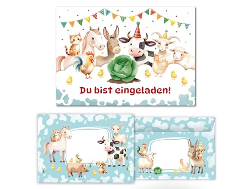 10 Einladungskarten inkl. 10 Umschläge zum Kindergeburtstag Bauernhof Jungen Mädchen Kinder coole bunte Einladungen Geburtstag Geburtstagseinladungen Kids 10 Einladungskarten inkl. 10 Umschläge zum Kindergeburtstag Bauernhof Jungen Mädchen Kinder coole bunte Einladungen Geburtstag Geburtstagseinladungen Kids von Junaversum