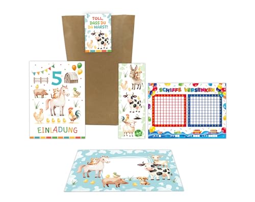10 Einladungskarten zum 5. Kindergeburtstag Bauernhof Mädchen Jungen Kinder coole bunte Einladungen fünfte Geburtstag inkl. 10 Umschläge, 10 Tüten, 10 Aufkleber, 10 Lesezeichen, 10 Schiffe versenken 10 Einladungskarten zum 5. Kindergeburtstag Bauernhof Mädchen Jungen Kinder coole bunte Einladungen fünfte Geburtstag inkl. 10 Umschläge, 10 Tüten, 10 Aufkleber, 10 Lesezeichen, 10 Schiffe versenken von Junaversum