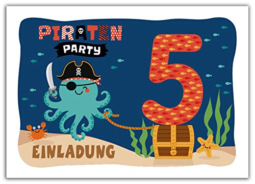 10 Einladungskarten zum 5. Kindergeburtstag Jungen Mädchen Pirat Piraten-Party von Junaversum