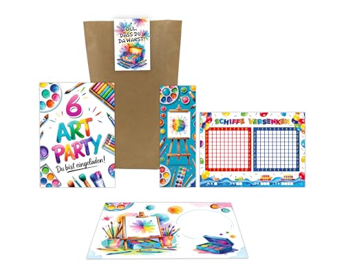 10 Einladungskarten zum 6. Kindergeburtstag Art Kreativ Malparty Kunst Kinder Mädchen Einladungen sechste Geburtstag inkl. 10 Umschläge, 10 Tüten, 10 Aufkleber, 10 Lesezeichen, 10 Schiffe versenken 10 Einladungskarten zum 6. Kindergeburtstag Art Kreativ Malparty Kunst Kinder Mädchen Einladungen sechste Geburtstag inkl. 10 Umschläge, 10 Tüten, 10 Aufkleber, 10 Lesezeichen, 10 Schiffe versenken von Junaversum