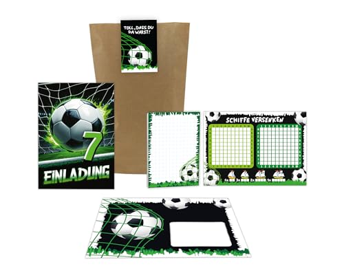 10 Einladungskarten zum 7. Kindergeburtstag Fußball Fussball Jungen Kinder coole Einladungen siebte Geburtstag inkl. 10 Umschläge, 10 Tüten, 10 Aufkleber, 10 Blöcke, 10 Schiffe versenken 10 Einladungskarten zum 7. Kindergeburtstag Fußball Fussball Jungen Kinder coole Einladungen siebte Geburtstag inkl. 10 Umschläge, 10 Tüten, 10 Aufkleber, 10 Blöcke, 10 Schiffe versenken von Junaversum