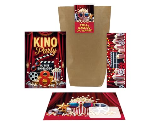 10 Einladungskarten zum 8. Kindergeburtstag Kino Party Mädchen Jungen rot coole Einladungen achte Geburtstag Geburtstagseinladungen inkl. 10 Umschläge, 10 Tüten, 10 Aufkleber, 10 Lesezeichen 10 Einladungskarten zum 8. Kindergeburtstag Kino Party Mädchen Jungen rot coole Einladungen achte Geburtstag Geburtstagseinladungen inkl. 10 Umschläge, 10 Tüten, 10 Aufkleber, 10 Lesezeichen von Junaversum