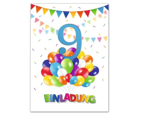 10 Einladungskarten zum 9. Kindergeburtstag Jungen Mädchen Luftballons Einladungen neunte Geburtstag Kinder 10 Einladungskarten zum 9. Kindergeburtstag Jungen Mädchen Luftballons Einladungen neunte Geburtstag Kinder von Junaversum