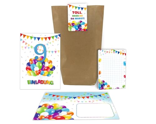 10 Einladungskarten zum 9. Kindergeburtstag Jungen Mädchen Luftballons Einladungen neunte Geburtstag incl. 10 Umschläge, 10 Tüten, 10 Aufkleber, 10 Blöcke 10 Einladungskarten zum 9. Kindergeburtstag Jungen Mädchen Luftballons Einladungen neunte Geburtstag incl. 10 Umschläge, 10 Tüten, 10 Aufkleber, 10 Blöcke von Junaversum