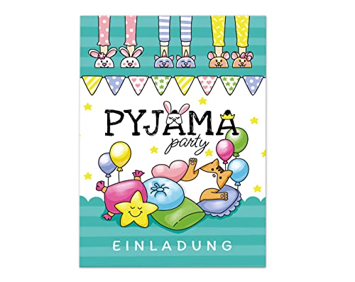 10 Einladungskarten zum Kindergeburtstag Einladungen zur Pyjamaparty Pyjama-Party Übernachtungsparty Lesenacht-Party für Mädchen und Jungen von Junaversum